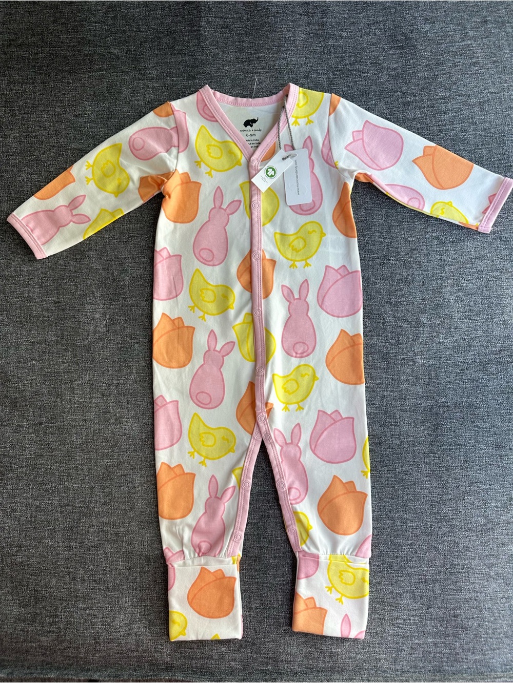 NWT Monica + Andy On the Go One-Piece Snap Front Bodysuit Spring Tulips 6-9M